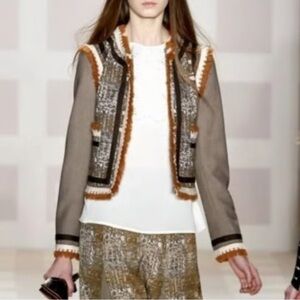 NWT Tory‎ Burch Quincey Runway Cotton Wool Tweed Mixed Media Blazer Size 12